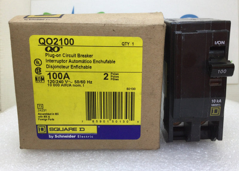 Square D QO2100 100 Amp 2 Pole 120/240V Circuit Breaker - Yellow Face