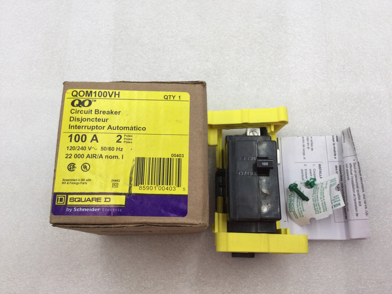 Square D QOM100VH 100 Amp 2 Pole 120/240V 22kA Type QOM1 Circuit Breaker