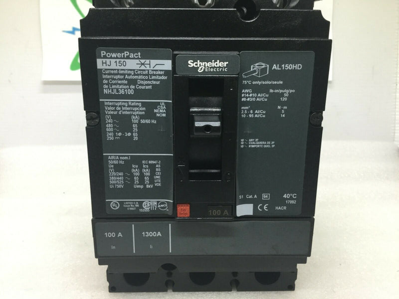 Square D Schneider Electric Nhjl36100 3 Pole 600vac 100amp Hj150 Power Pack