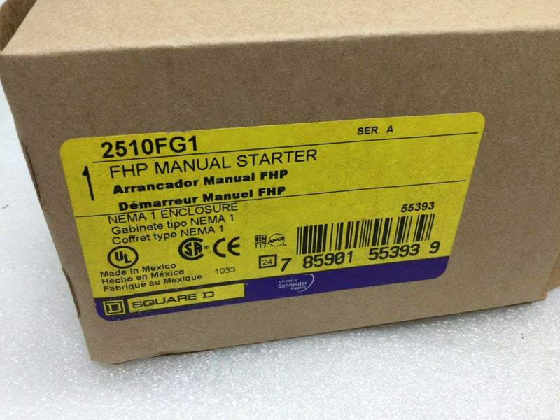 Square D 2510FG1 FHP Manual Motor Starter Switch Nema1 Enclosure