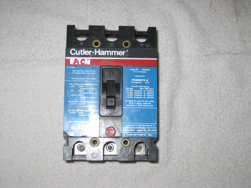 Cutler Hammer Fs360070a  Circuit Breaker, 70a, 600vac, 3 Pole