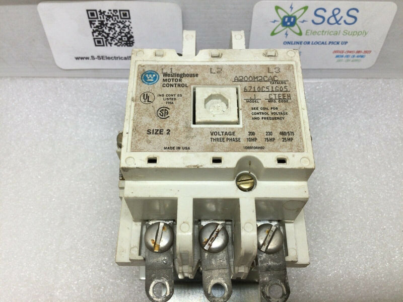 Westinghouse Motor Control A200M2CAC Nema Size 2 3 Phase 460/575v @25Hp Contactor