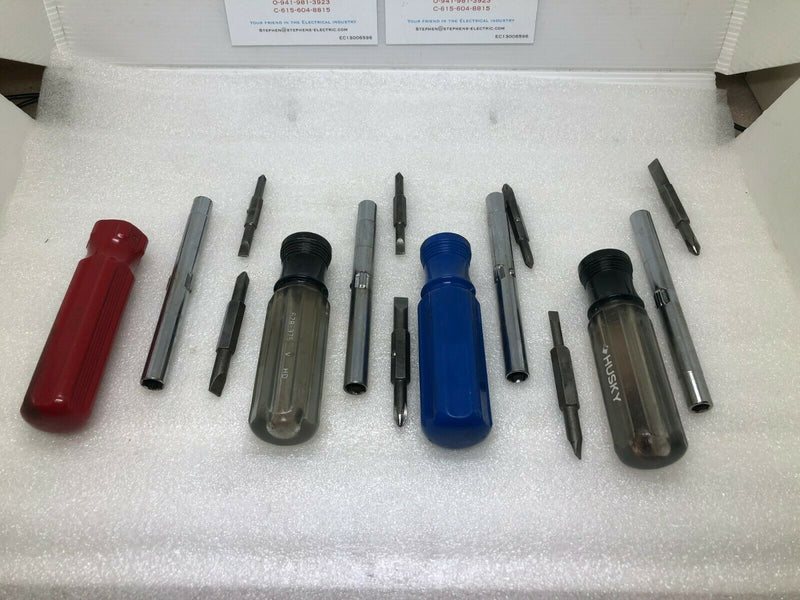 Lot Of 4 Screw Drivers, 5 In 1 Philips And Flat 5/16 Hex Drive