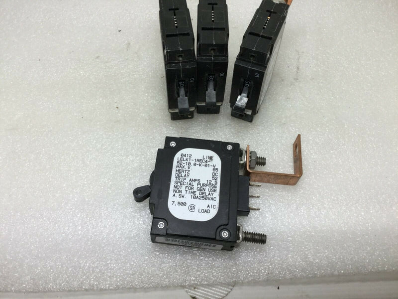 (4) Airpax Lelk1-1rec4-52-10 10 Amp Dc Breaker With Copper Mounting Foot