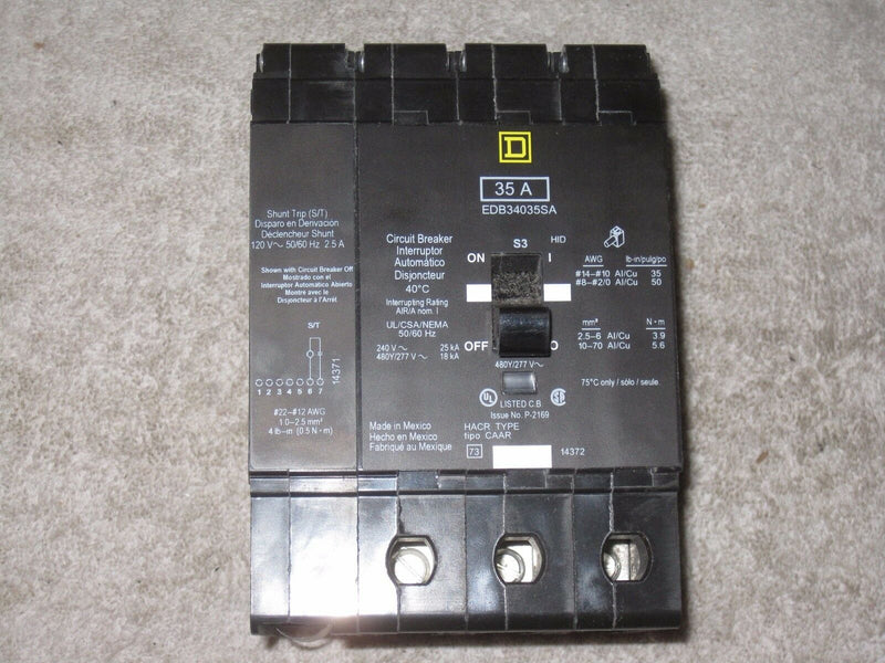 Square D Edb34035sa  480v 35 Amp 3 Pole  New In Box  Shunt Trip  Circuit Breaker