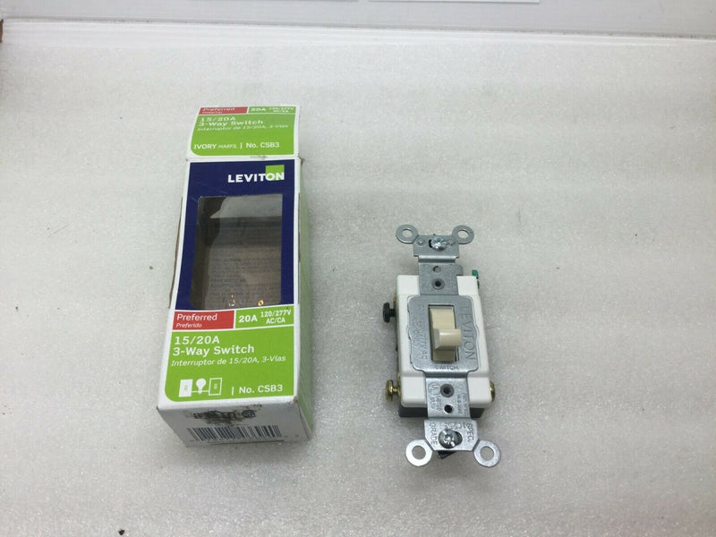 Leviton Light Ivory 3-Way Commercial Toggle Wall Light Switch 15/20a  Csb3
