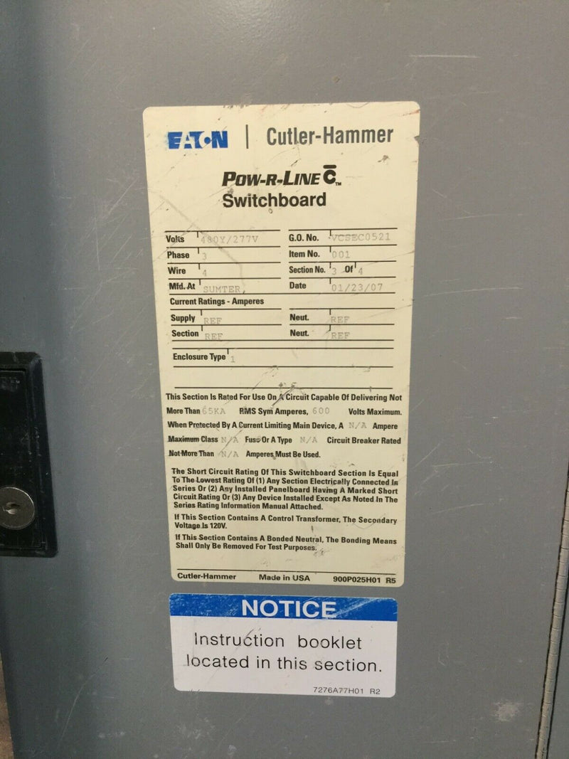 Cutler Hammer Pow-R-Line C Prl1a Panel Board Cover/Door Nema 1
