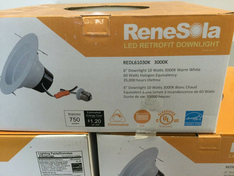 Renesola Redl61030k  3000k  Warm  White  6" Downlight 10 Watts  Led Retrofit