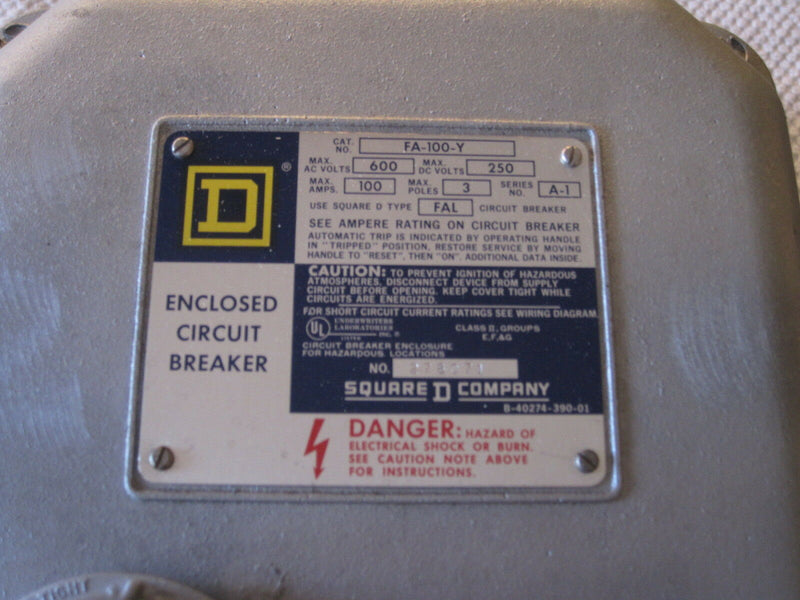 Square D Breaker Enclosure Fa-100-Y 600v 100 Amp
