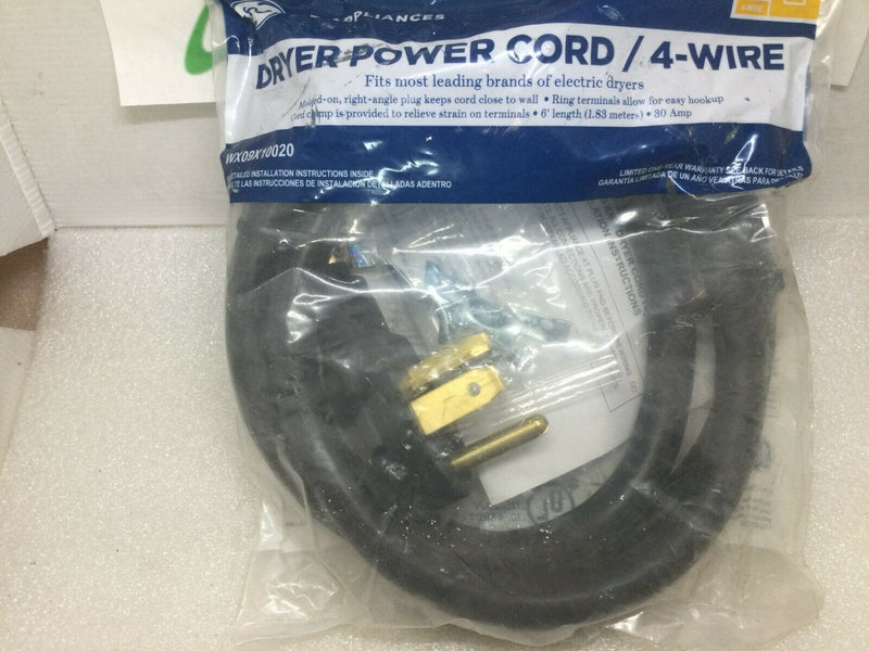 Ge Wx09x10020  4 Wire 6 Ft 30 Amp Dryer Power Cord