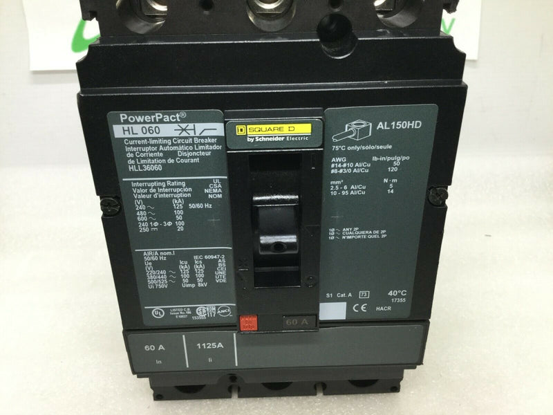 Square D Hll36060 Powerpact Hl 060 Circuit Breaker 60 Amp 3 Pole