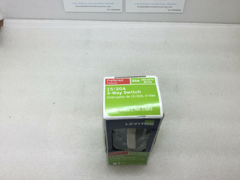 Leviton Light Ivory 3-Way Commercial Toggle Wall Light Switch 15/20a  Csb3