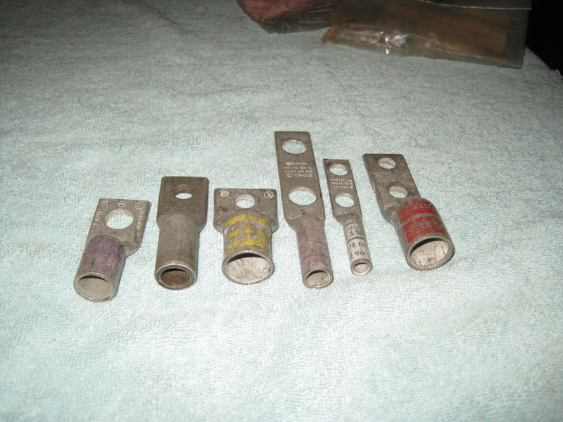 (6) Assorted Crimp Lug Terminals  1- Aluminum And 5 Copper