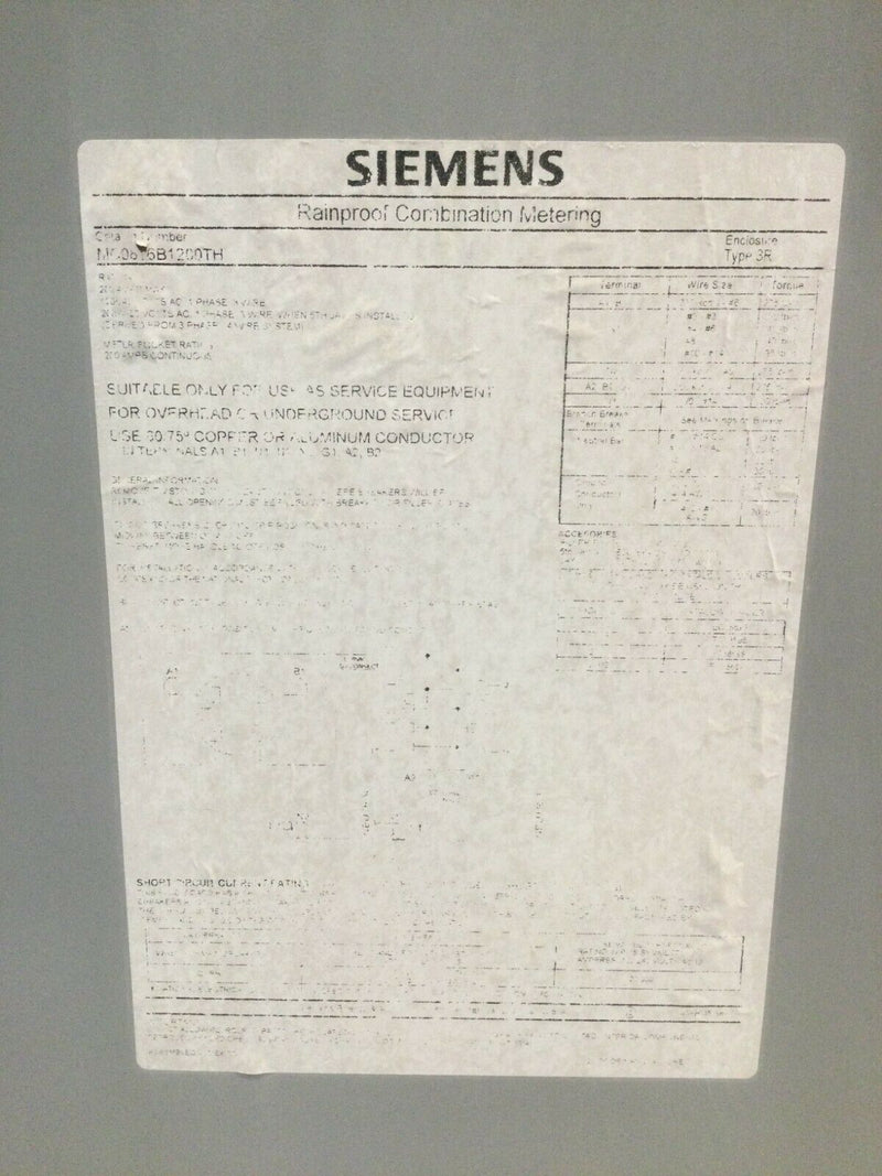 Siemens MC0816B1200TH; Panel Cover Only, 150/200 Amp, 240v