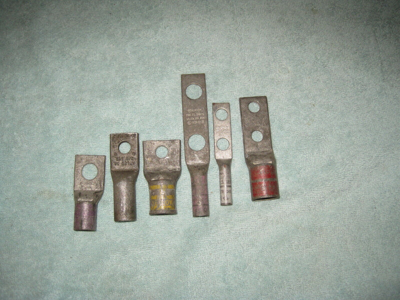 (6) Assorted Crimp Lug Terminals  1- Aluminum And 5 Copper