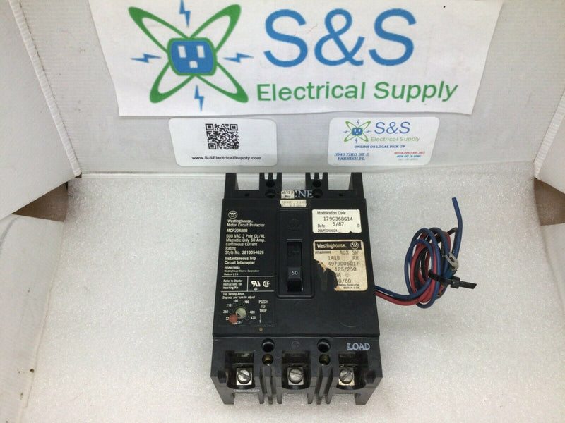 Westinghouse Mcp23480r 3p 50a 600v Motor Circuit Protector Breaker W/Aux Switch