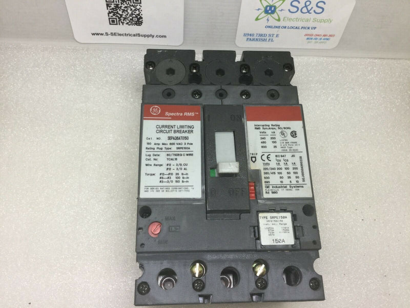 General Electric Sepa36at0150 Spectra Rms 150a 600v 3 Pole Red Label W/Srpe150a