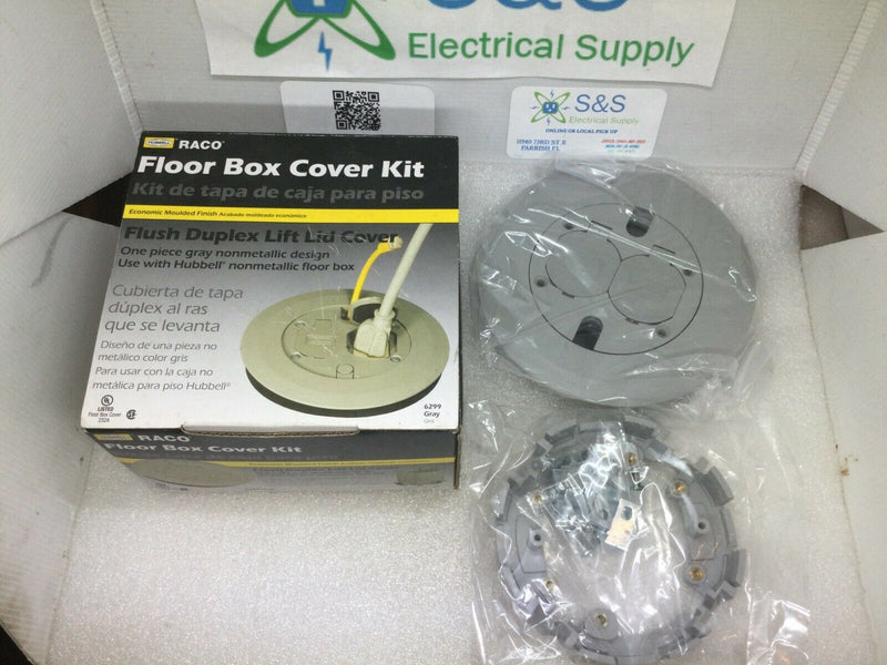 Raco Hubbell Floor Box Cover Kit Flush Duplex Lift Lid Cover 6299 Gray