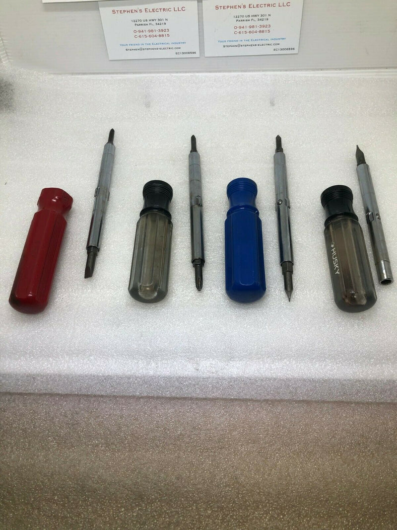 Lot Of 4 Screw Drivers, 5 In 1 Philips And Flat 5/16 Hex Drive