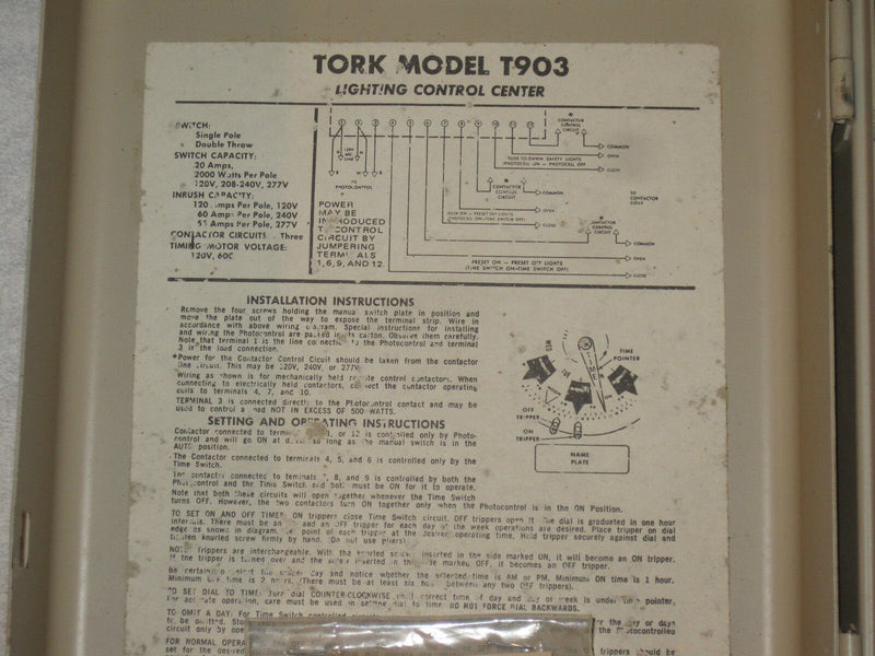 Tork T903 Lighting Control Center, 120/208/240/277, 20 Amps