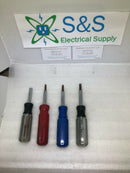 Lot Of 4 Screw Drivers, 5 In 1 Philips And Flat 5/16 Hex Drive