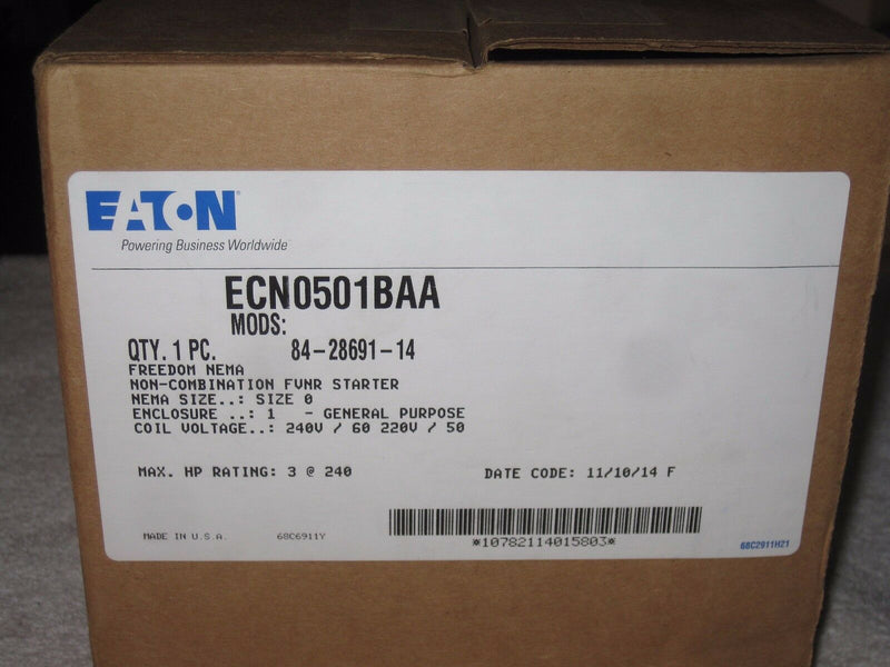 Eaton Ecn0501baa Nema Sz 0, Type 1, Non-Reversing, Starter