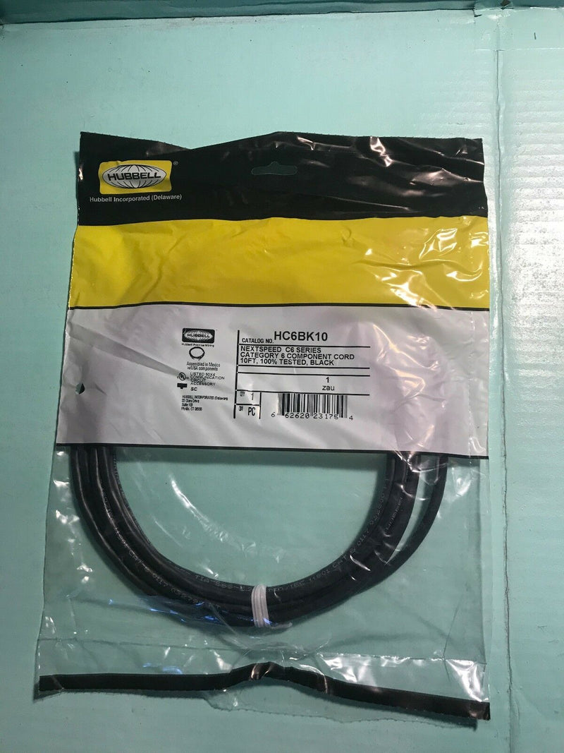 Hubbell Premise Wiring Hc6bk10 Patch Cord, Cat6, 10ft, Black