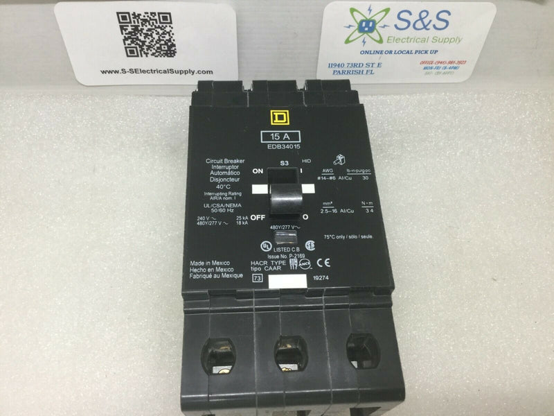 Square D Edb34015 Circuit Breaker 15a 3p 480y/277v Ac
