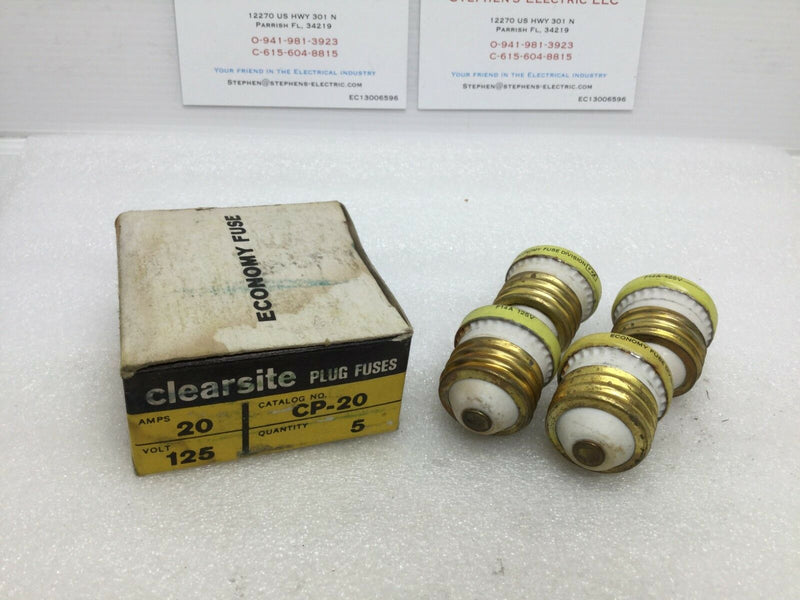 (4) Clearsite 20a 125v Plug In Fuses Cp-20 Box Of 4