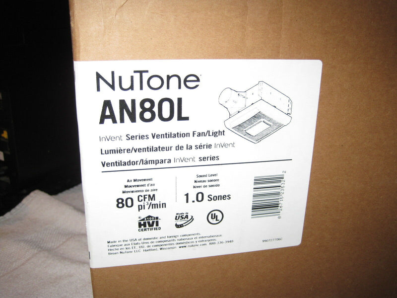 Nutone An80l Invent Single Speed Fan Light, 80 Cfm 1.0 Sones