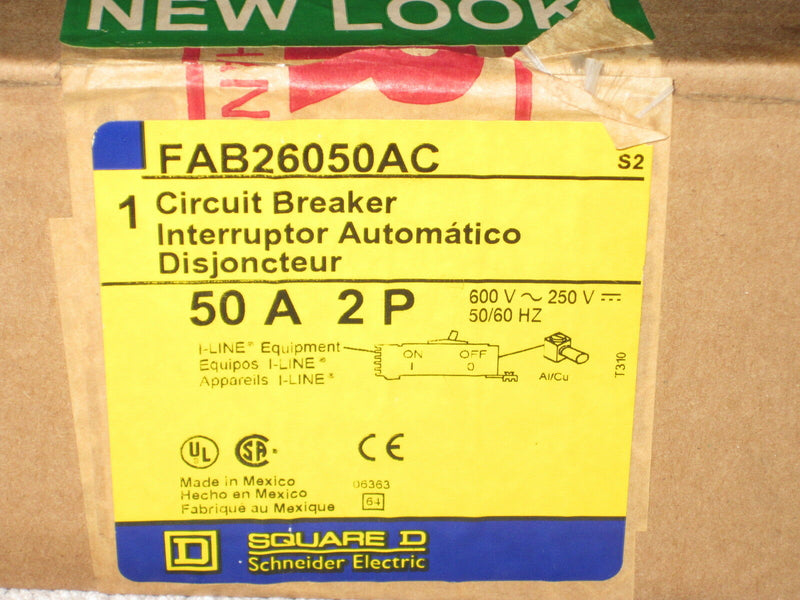 New  Fa26050ac  Square D I Line 2 Pole Breaker 50 Amp Ac Phase 600v