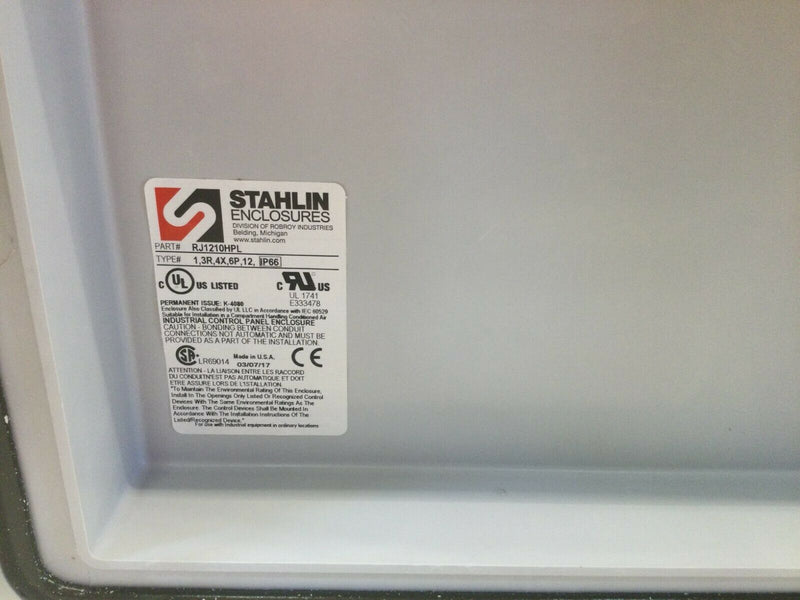 Stahlin Rj1210hpl Electrical Control Panel Enclosure 14x12x8 Fiberglass Nema