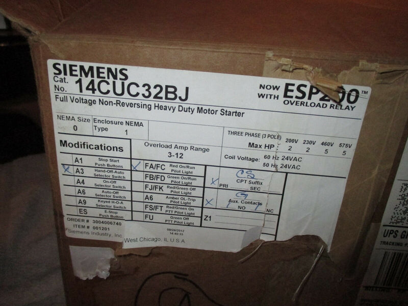 Siemens 14cuc32bj Heavy Duty Motor Starter, Solid State Overload, Auto/Manual R