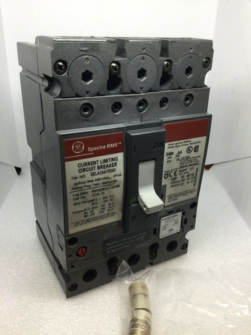 GE General Electric SELA24AT0060 Circuit Breaker 2 Pole 60 Amp w/SRPE60A50 Plug