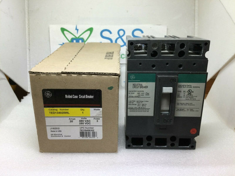 Ge Ted134020wl General Electric 20 Amp 3 Pole 277/480 Volt  Ge Ted