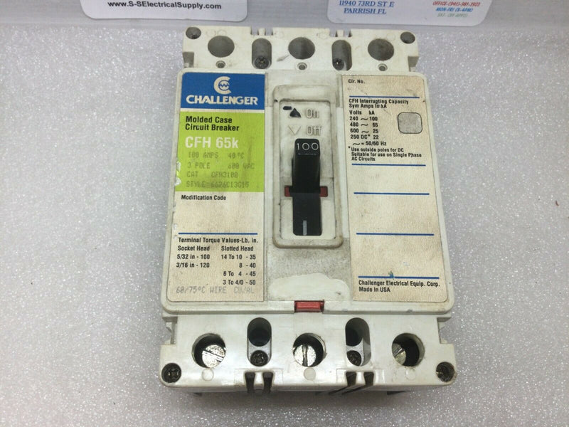 Challenger, Cutler Hammer Cfh3100  3 Pole 100 Amp Molded Case Circuit Breaker Cfh
