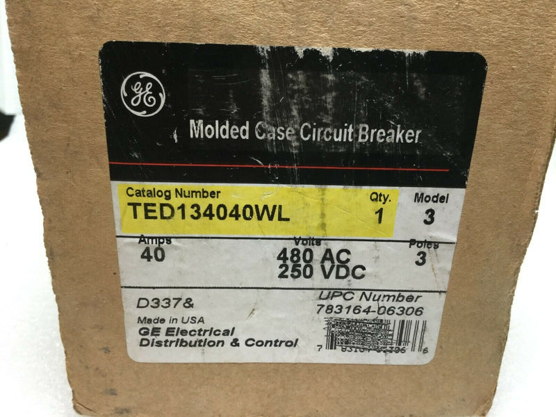 GE General Electric TED134040WL; 40 Amp, 3 Pole Circuit Breaker