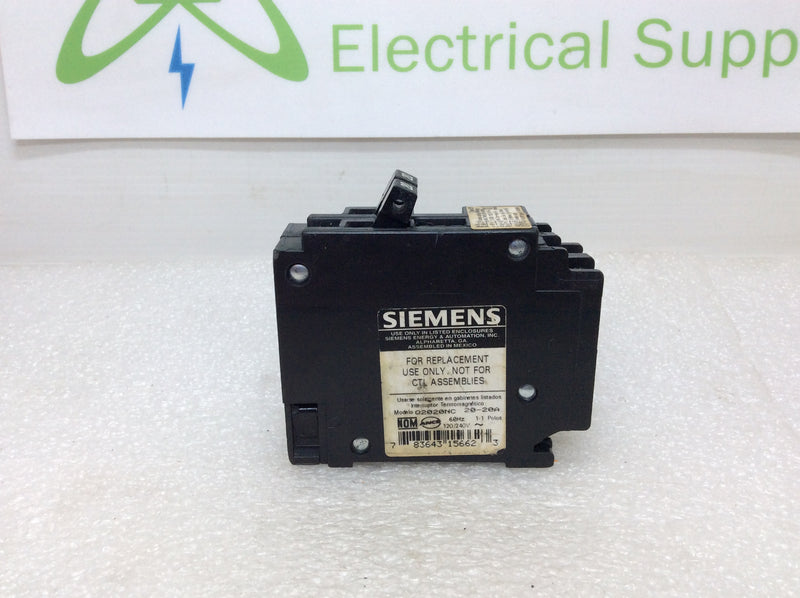Siemens, ITE, Gould Q2020NC 20 Amp Two 1 Pole Type QT Circuit Breaker