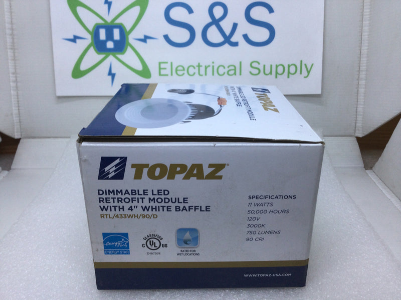 Topaz Dimmable LED Retrofit Module with 4" White Baffle RTL/433WH/90/W