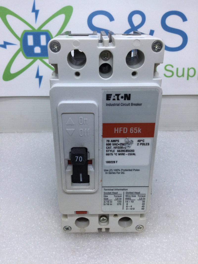 Eaton HFD2070 2 Pole 70 Amp Circuit Breaker