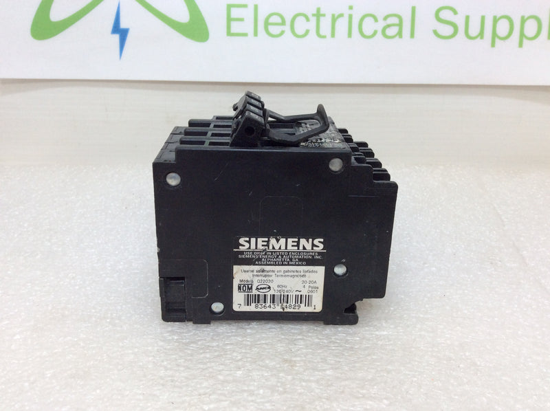ITE, Siemens, Gould Q22020 2 Pole 20A/20A-20A/20A 120/240V Type EQ-T Quad Style 10k Circuit Breaker