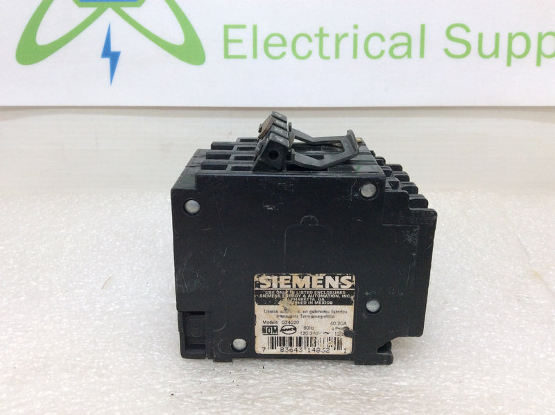 ITE Siemens Q24020 4 Pole 140/120 Vac 40/20 Amp Type QT Circuit Breaker