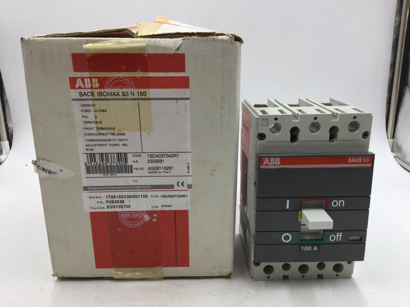 ABB Sace S3 S3N100TW 3 Pole 100 Amp 600V Circuit Breaker