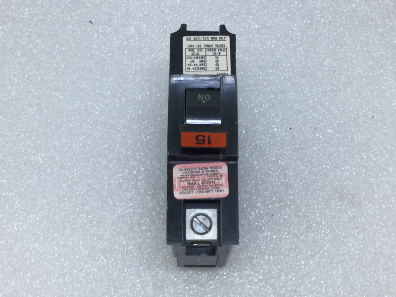 FPE Federal Pacific/Challenger NA115 15 Amp 1 Pole 120/240V Circuit Breaker