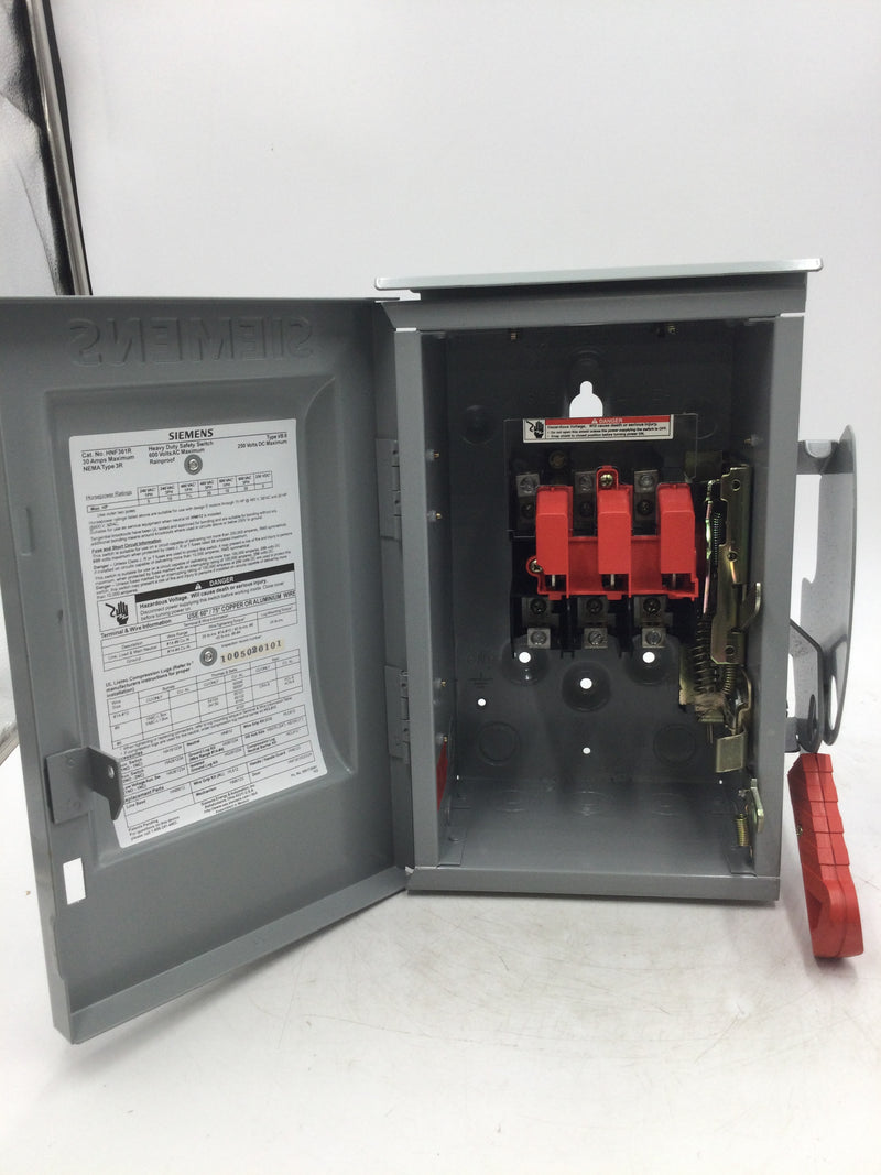 Siemens HNF361R 30 Amp 3 Pole 600V Non-Fused Heavy Duty Safety Switch