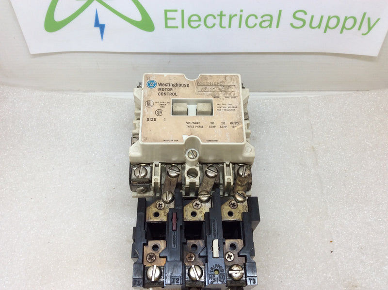 Westinghouse Motor Control A200M1CAC Size 1 Model J Contactor Starter