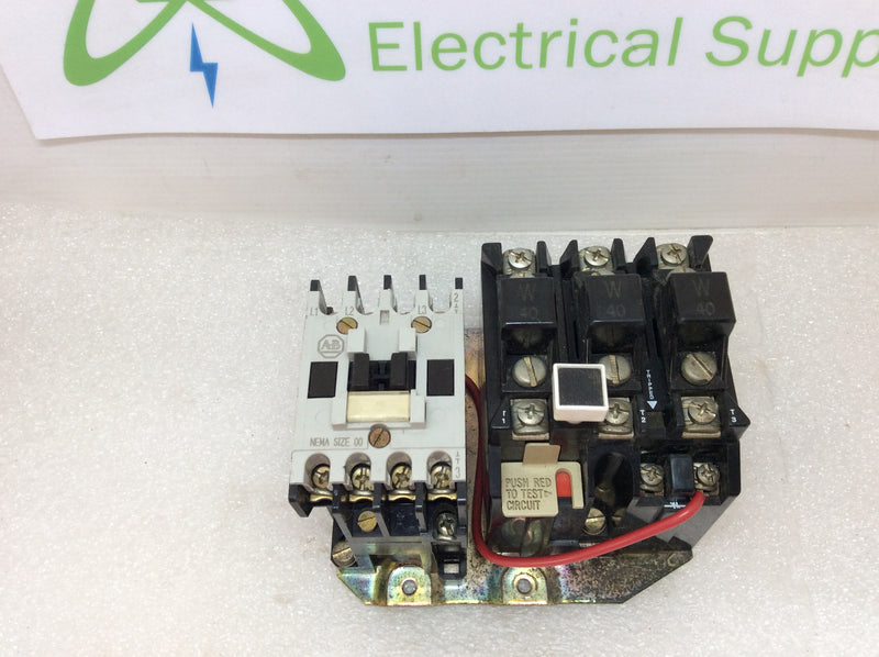 Allen-Bradley 509-TOD Series B Size 00 Starter/Contactor 9 Amp 200-575 VAC 1/3 to 2 HP with Overload Relay and 120 VAC Coil