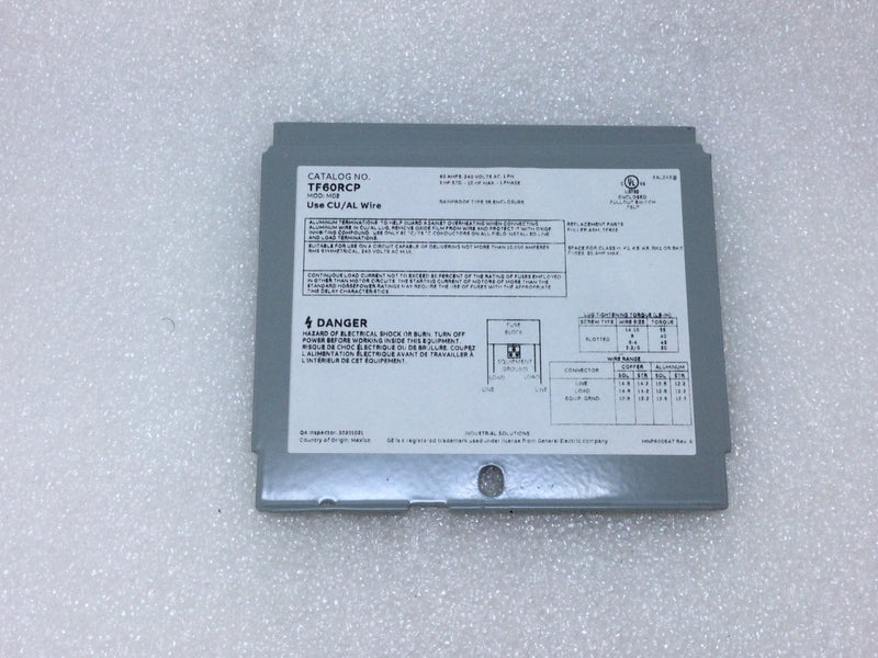 GE General Electric TF60RCP Air Conditioner Disconnect Fusible 60 Amp