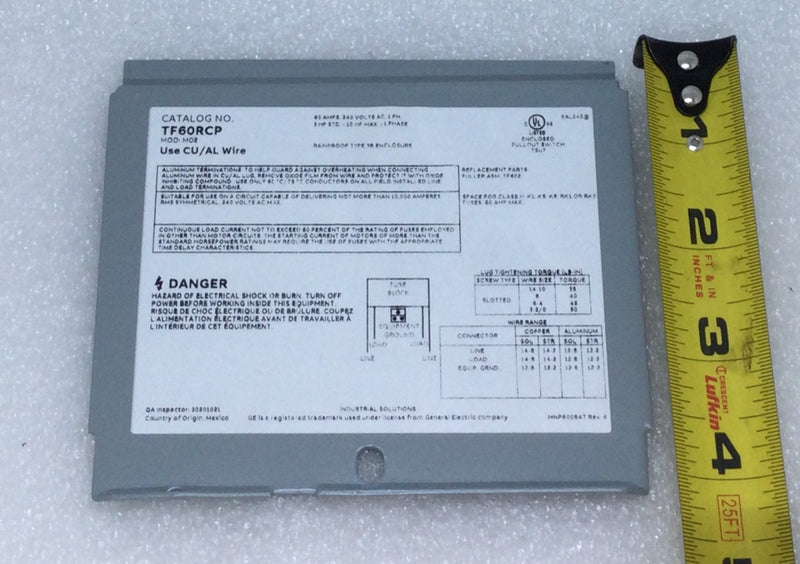 GE General Electric TF60RCP Air Conditioner Disconnect Fusible 60 Amp