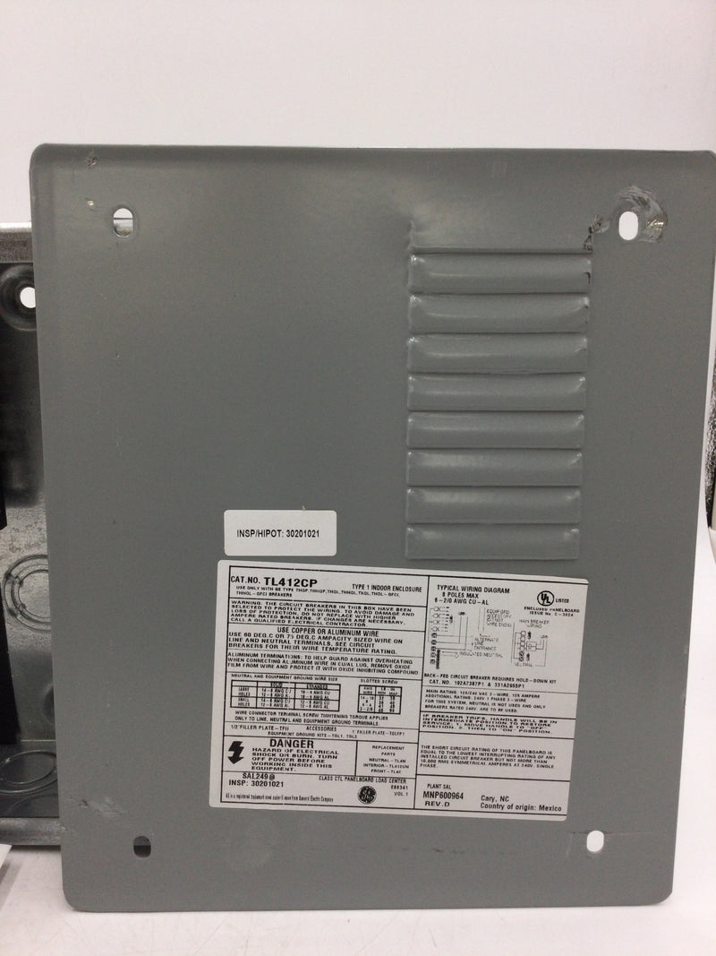 GE TL412CP 125 Amp 4 Space 8 Circuit Main Lug Indoor Load Center 7 1/4" x 9"